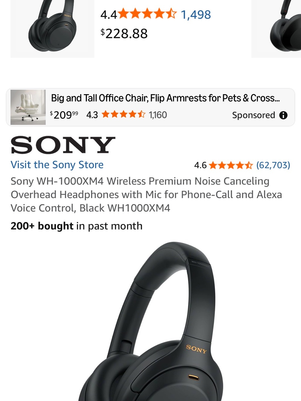 Sony WH1000XM4 Black Over-Ear Wireless Headphones with USB Cable with hard case - Picture 6 of 6